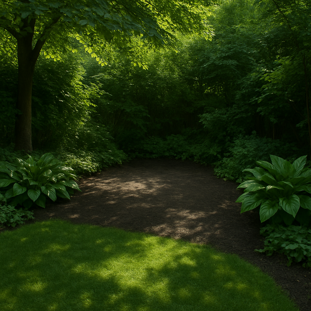 Gartenbereich im Halbschatten mit Farnen