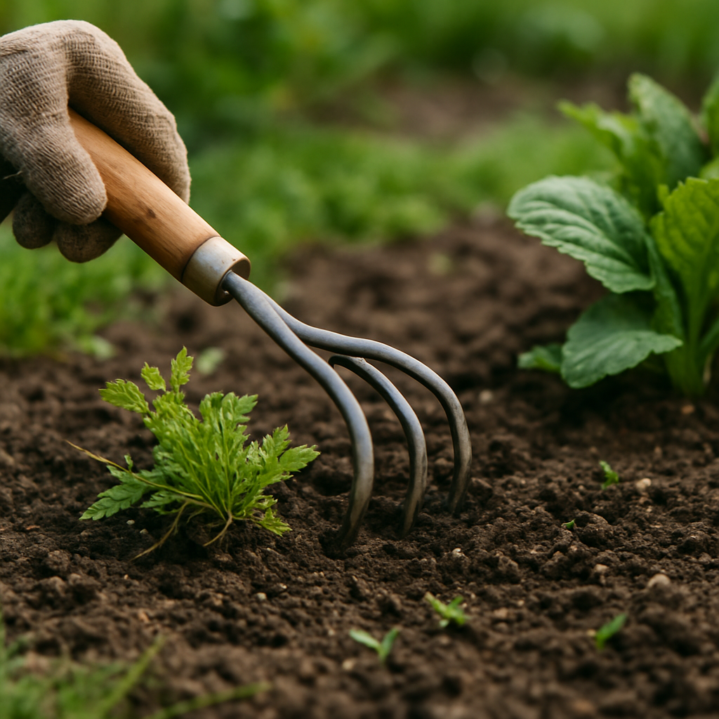 Unkraut jäten im Gartenbeet